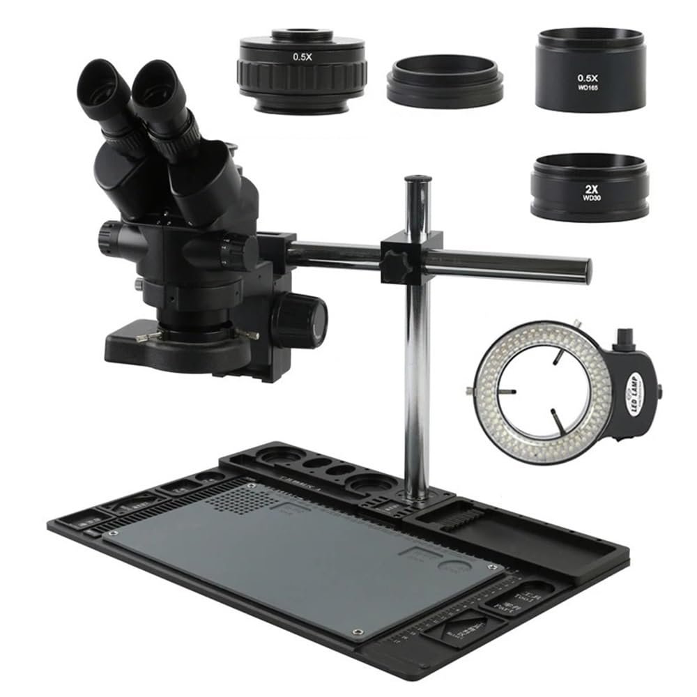 UHRLGHS Microscope Accessories Kit 3.5X-90X Continuous Zoom l Trinocular Stereo Microscope 144 LED Ring Light for PCB Soldering Phone Repair Platform Microscope Slides