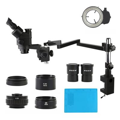 UHRLGHS Microscope Accessories Kit 3.5X-90X Trinocular Stereo Microscope Articulating Arm Clamp + 0.5X 2.0X Auxiliary Objective Lens 144 Light for Phone PCB Repair Microscope Slides