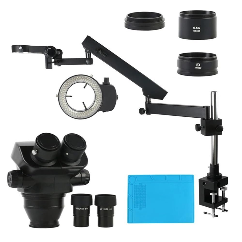UHRLGHS Microscope Accessories Kit 3.5X-100X Zoom Binocular Stereo Microscope WF10X/22MM Eyepiece Multifunction Articulating Arm Focul Clamp Pillar 32MM Column for PCB Repair Microscope Slides