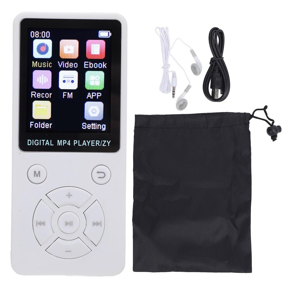 Music Player Cordless BT 1.8 Inch Screen 5 Hours Playback Hi Fi Sound Portable MP3 Music Player for Running Jogging Cycling with Music Playback, Voice Recording, Radio (White)