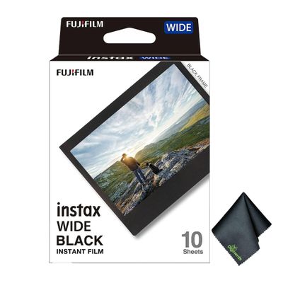Fujifilm Instax Wide Black Instant Film (10 Exposures) Bundle with Diginerds Microfiber Cleaning Cloth