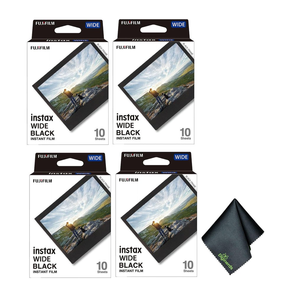 Fujifilm Instax Wide Black Instant Film (40 Exposures) Bundle with Diginerds Microfiber Cleaning Cloth