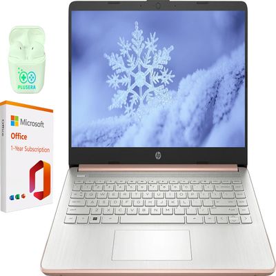 HP 14" LED Business Laptop Computer, Intel Quad-Core N4120, Windows 11 S Laptop with 1-Year Microsoft Office 365, PLUSERA Earphones (Rose Gold, 16GB RAM | 64GB eMMC+256GB SD Card)