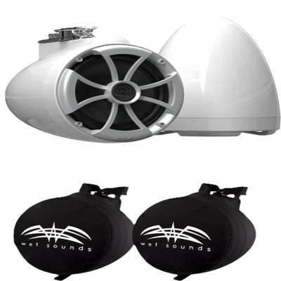 Wet sounds ICON8 Black V2 ICON Series 8" White Tower Speakers with Swivel Clamp Base Mount & Pair of Suitz8