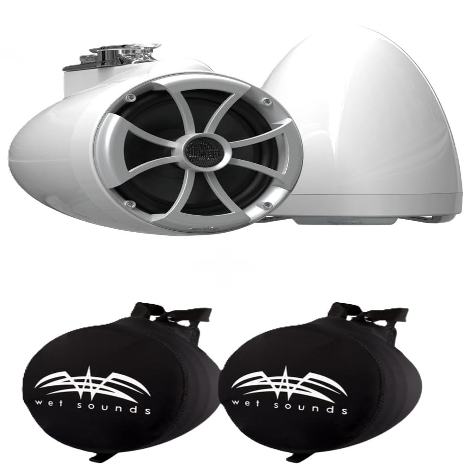 Wet sounds ICON8 Black V2 ICON Series 8" White Tower Speakers with Swivel Clamp Base Mount & Pair of Suitz8