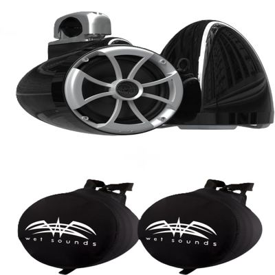 Wet sounds ICON8 Black V2 ICON Series 8" Black Tower Speakers with Silver Aluminum Fixed Clamp & Pair of Suitz8