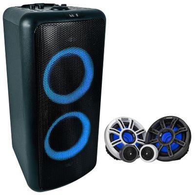 Audiosavings Bundle: Pair Kicker 51MSS65 6.5" 200 Watt Premium Marine Component Speakers 4-Ohm Bundle with Rockville Elite Party 65 Bluetooth Party Speaker Extremely Loud+Karaoke Effects (3 Items)
