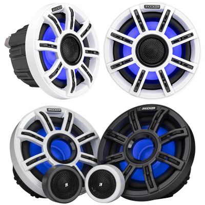 KICKER Bundle: Pair 51MSC65 MSC65 6.5" 200 Watt Premium Marine Speakers 4-Ohm Bundle with Pair 51MSS65 6.5" 200 Watt Premium Marine Component Speakers 4-Ohm MSS65 (4 Items)