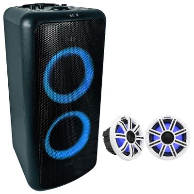 Audiosavings Bundle: Pair Kicker 51MSC8 MSC84 8" 400 Watt Premium Marine Boat Speakers 4-Ohm Bundle with Rockville Elite Party 65 Bluetooth Party Speaker Extremely Loud+Karaoke Effects (3 Items)