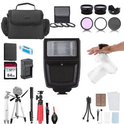 49mm Accessory Bundle for Canon EOS Rebel R50, R100, M5, M6, R10 and More with 64GB Memory Card, Wide Angle Lens, Telephoto Lens, Tripod, Carrry Case
