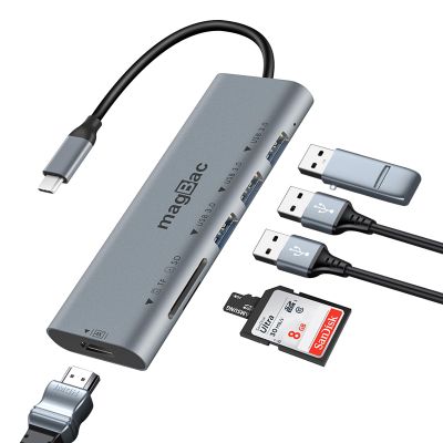 MagBac Laptop Docking Station 6 Ports USB C HUB with 3 USB-A 3.0,4K HDMI Port, SD/TF Card Slot for MacBook Pro/Air, Dell, HP, Lenovo with Full-Featured Type-C or Thunderbolt 3/4/5 Port