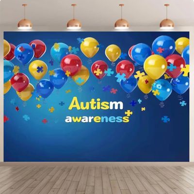10x8 feet Backdrop Photography Autism Theme Colorful Balloon Banner Background Children Adult Birthday Party Decoration April Holiday Baby Party Photo Booth Props