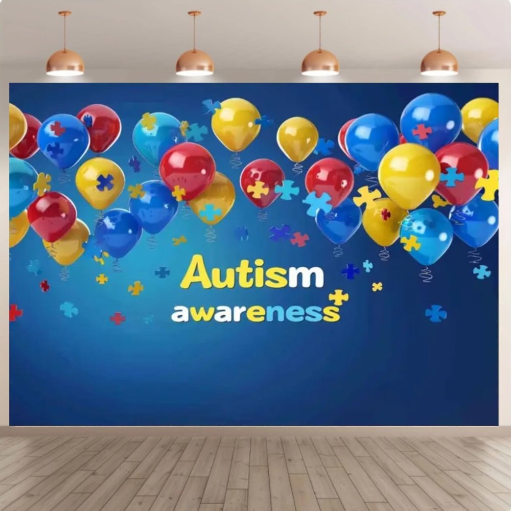 10x8 feet Backdrop Photography Autism Theme Colorful Balloon Banner Background Children Adult Birthday Party Decoration April Holiday Baby Party Photo Booth Props