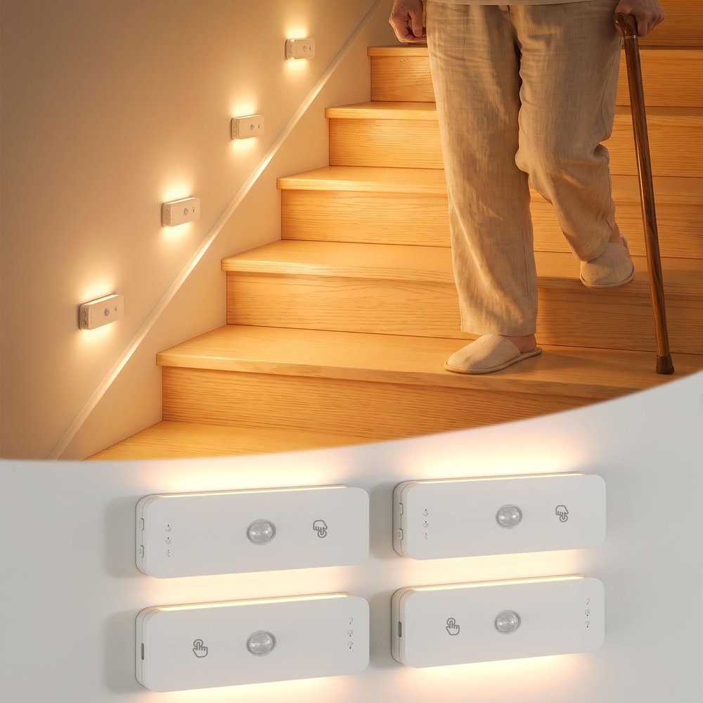 Yiliaw Rechargeable Stair Lights Motion Sensor Night Light Indoor, 4 Pack