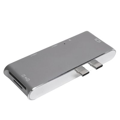 6 in 2 USB C Hub: Universal Compatible with MacBook, Aluminum Alloy Design, Plug and Play Dual Type C to Memory Card Reader, 4K HD Media Interface USB3.0 PD