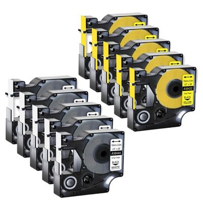 10 Pack Compatible Labels in Mixed White and Yellow Compatible with 5200 and 3M PL300 Printers 9/12/19mm 18444 18432