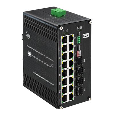 16-Port Gigabit Network Switch with 4 SFP Slot, L2+ Managed PoE Ethernet Switch, Support IEEE802.3af/at, Ring Network, VLAN, STP/RSTP, Plug and Play, Din Rail Installation
