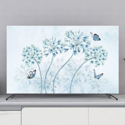 TV Cover TV Dust Cover Indoor TV Screen Protector Flower Printed LCD LED TV Display Cover Living Room Art Decoration Cloth For Desktop Wall Hanging Curved Television Screen-blue-5||55 inch