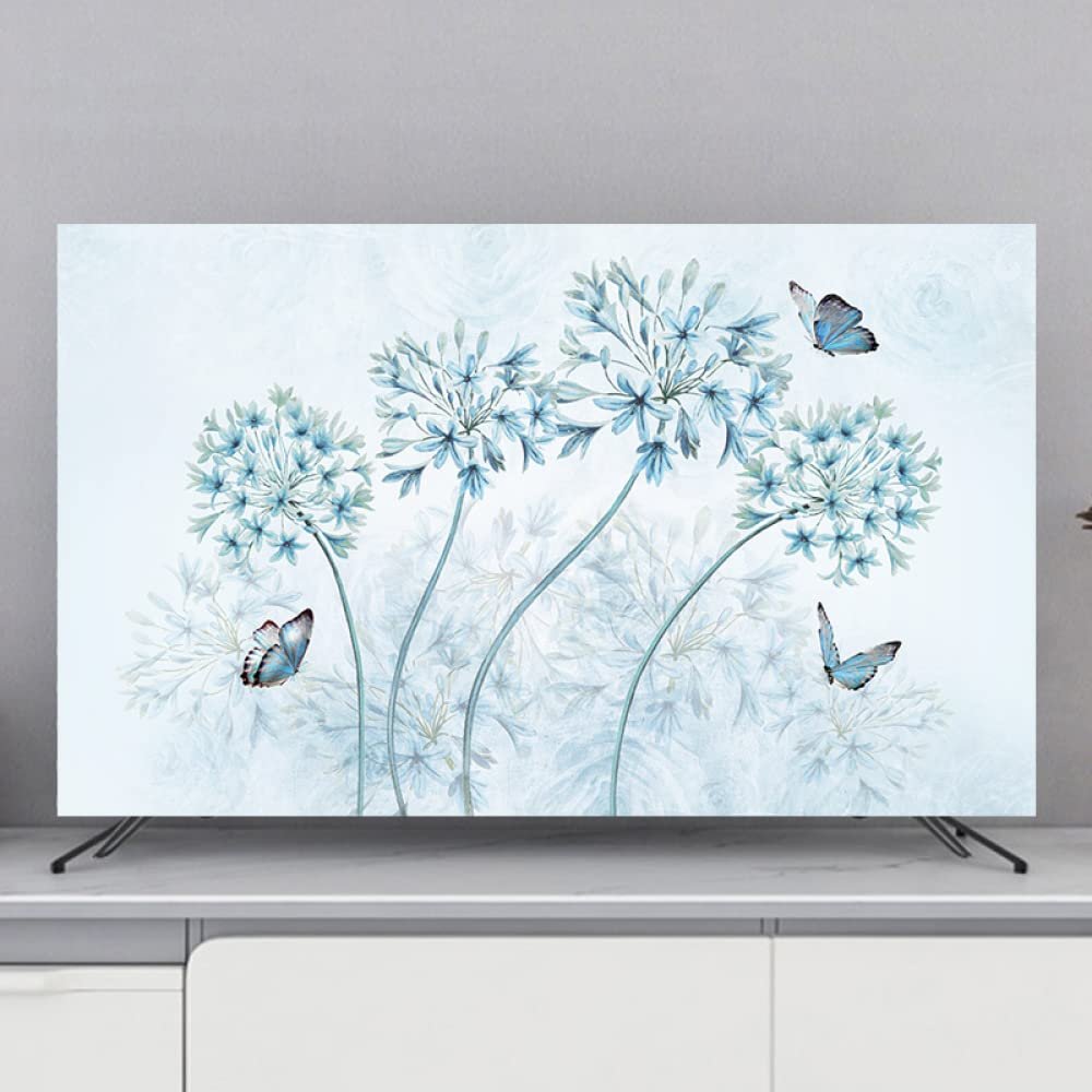TV Cover TV Dust Cover Indoor TV Screen Protector Flower Printed LCD LED TV Display Cover Living Room Art Decoration Cloth For Desktop Wall Hanging Curved Television Screen-blue-5||55 inch