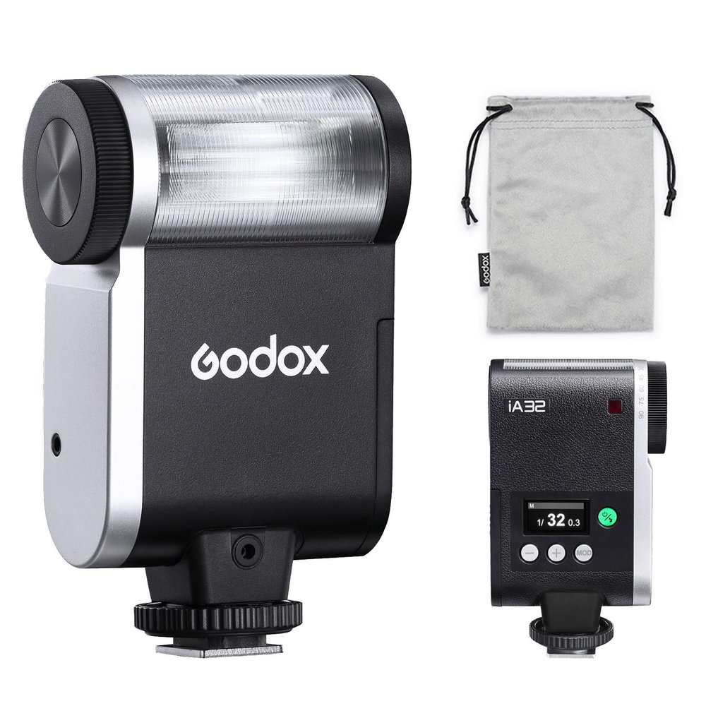Godox iA32 Camera Flash, Angle Adjustable Flash, GN15 with 8 Levels Flash Power, CCT 6200K200K Flash for Canon/Sony/Fujifilm/Nikon/Panasonic/Olympus, for Cameras with Single-Contact Hotshoe
