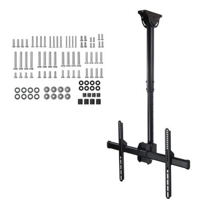 TV Ceiling Mount - 360 Rotation Adjustable Height Bracket for Flat Screen TV, Fits Up to 75 Inch TVs, 110 Pound Capacity, Max VESA 400x400, Black