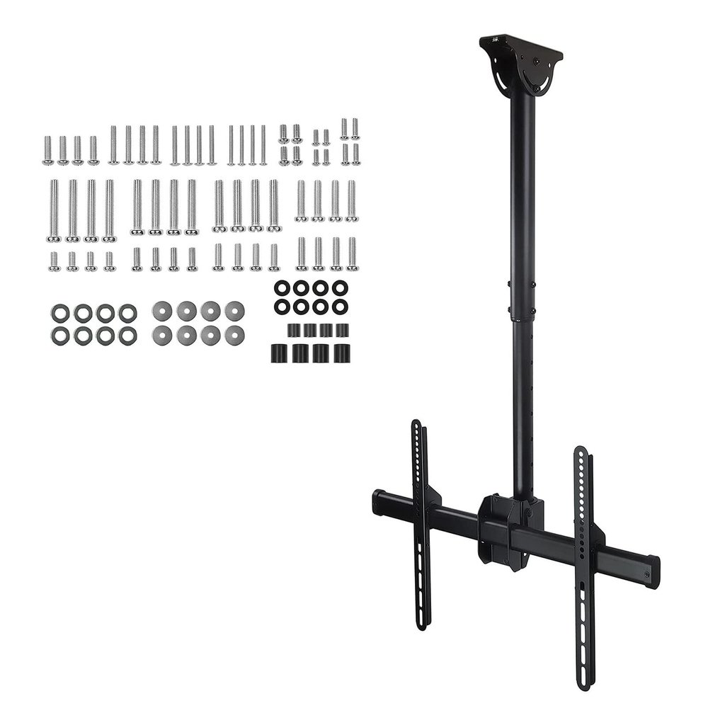 TV Ceiling Mount - 360 Rotation Adjustable Height Bracket for Flat Screen TV, Fits Up to 75 Inch TVs, 110 Pound Capacity, Max VESA 400x400, Black