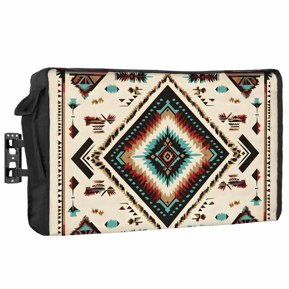 Falaniique Southwest Tribal Waterproof Outdoor TV Cover 80-85 Inch Weatherproof, Aztec Fancy Abstract Geometric Ethnic Outside Television Cover TV Screen Protector with Remote Control Pocket