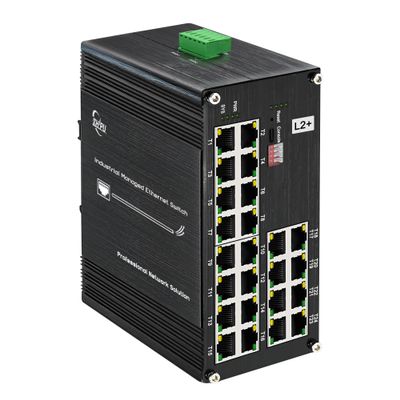 24-Port Gigabit Network Switch, L2+ Managed PoE Ethernet Switch, Support IEEE802.3af/at, Ring Network, VLAN, IPv4/IPv6 Management, Plug and Play, Din-Rail Design