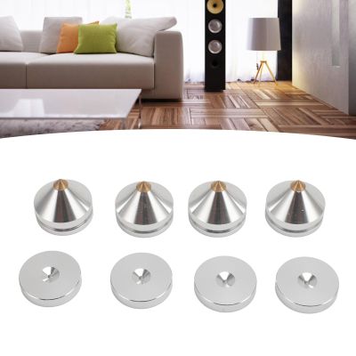 Premium Speaker Isolation Feet: Aluminum Alloy Vibration Absorber Spikes, HiFi Audio Equipment Accessories, for CD, DVD Players, Amplifiers and More, 4 Pack (Silver)