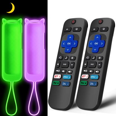 (2+2 Packs) Replacement Remote for Roku TV with Soft Protective Silicone Cover(Glow in The Dark), Universal Remote for TCL Roku/Hisense Roku/Sharp Roku/Onn Roku/Element Roku/Philips Roku Smart TV