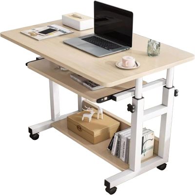 NMZHXI Computer Desk, Mobile Standing Desk,Portable Sofa Side Table,Adjustable Height Laptop Table with Keyboard Tray&Storage Shelves,for Home,Office(Natural,60cm)