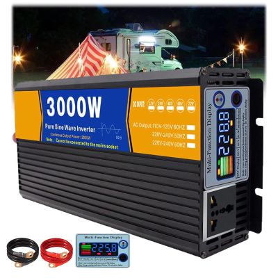 HENGJINGTR Upgraded 3000/5000W Watt Pure Sine Wave Power Inverter 12V 24V 48V 60V 72V DC to 110V 220V AC Car Converter to Outlet Adapter with LCD Display,3000w,60V to 220V