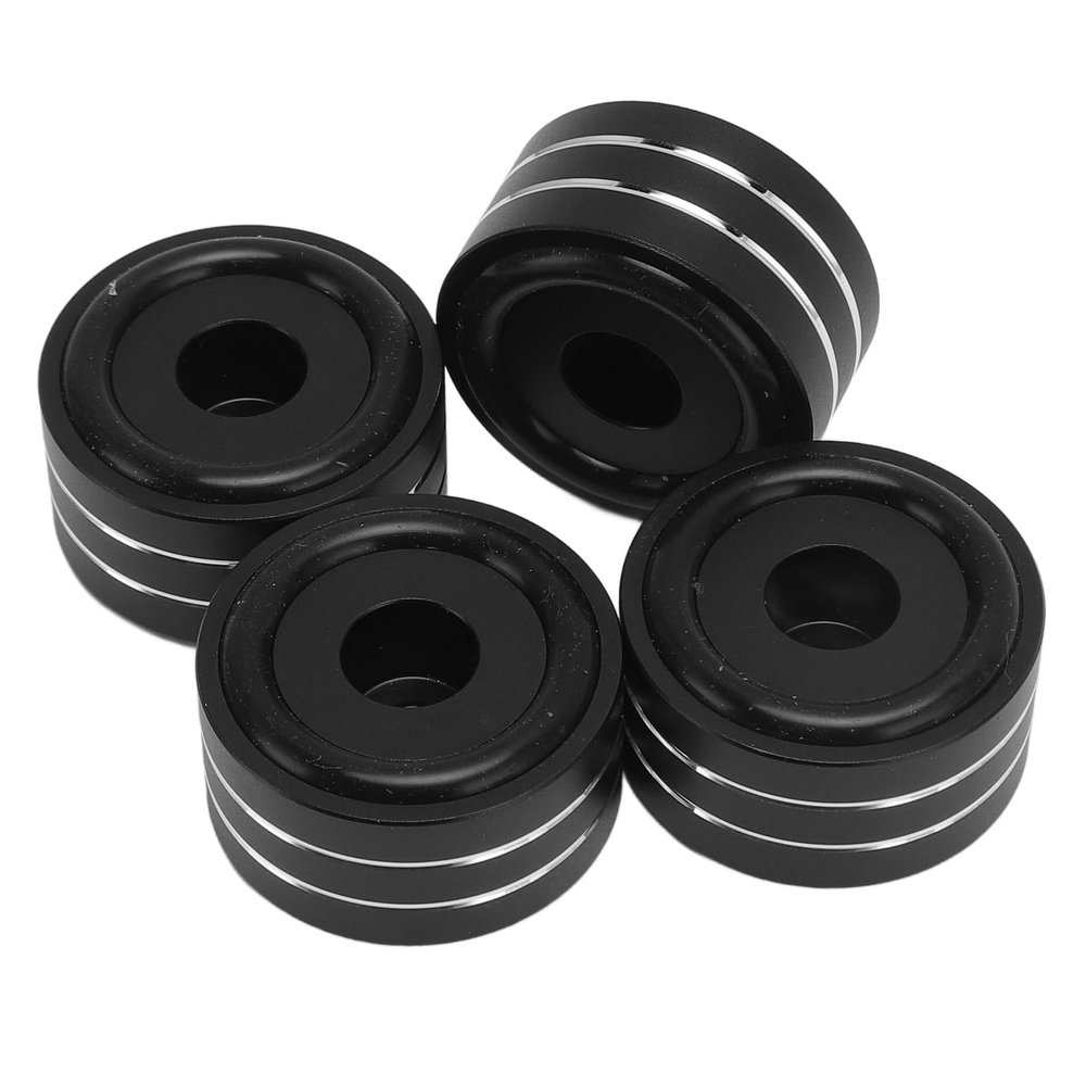 goodstumbler 4PCS Speaker Isolation Feet with Anti Slip Rubber Rings, Reduce Vibration Aluminium Alloy Feet Spikes for Amplifier, Cd, DVD Player, HiFi Devices (Black)