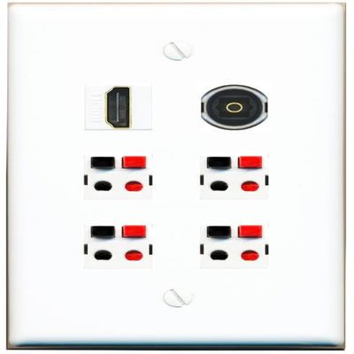 RiteAV 4 Speaker 1 Toslink-Optical HDMI Wall Plate - Flat Style [White]