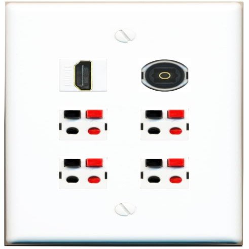 RiteAV 4 Speaker 1 Toslink-Optical HDMI Wall Plate - Flat Style [White]
