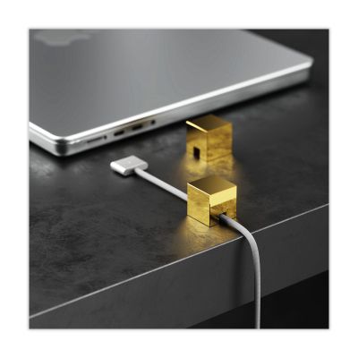(2 PCS - Gold) Metal Cable Management, Cord Organizer or Holder, Wire Keeper for Lightning, USB-C Charger Cables - N2U Stainless Steel Cube Cord Strap for Nightstand, Desk, Office, Home