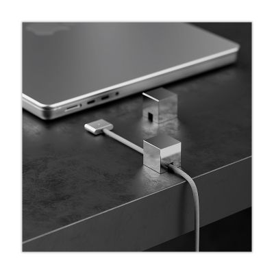 (2 PCS - Silver) Metal Cord Holder, Weighted Cable Organizer or Management, Heavy Wire Keeper for Nightstand, Desk, Bedside Table - N2U Cube Cords Strap for Lightning, USB-C Phone Charger Cables