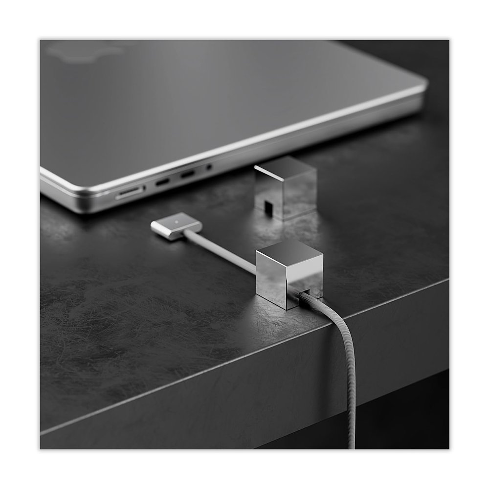 (2 PCS - Silver) Metal Cord Holder, Weighted Cable Organizer or Management, Heavy Wire Keeper for Nightstand, Desk, Bedside Table - N2U Cube Cords Strap for Lightning, USB-C Phone Charger Cables