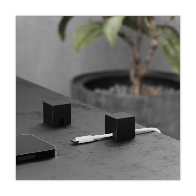 (2 PCS - Black) Metal Cord Holder, Weighted Cable Organizer or Management, Heavy Wire Keeper for Nightstand, Bedside Table, Desk - N2U Cube Cords Strap for Phone USB-C, Lightning Charger Cables