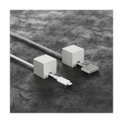 (2 PCS - Silver) Metal Cord Organizer or Holder, Cable Management, Wire Keeper for Nightstand and Desk - N2U Matte Stainless Steel Cube Cord Strap for Lightning, USB-C Charger Cables