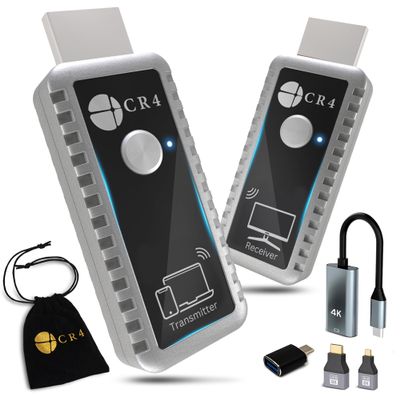CR4 Wireless HDMI Transmitter and Receiver, Low-Latency 5G, Plug & Play, 4K In/1080P Out, Extender Kit to Stream Video/Audio from PC/Laptop/USB-C Phone (Like iPhone 15 or Newer) to Monitor/TV (Gray)