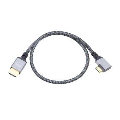 0.5M 4K UHD Cable 90 Degree Left/Right Angle M/i/ni M;ic/ro HD Port Aluminum Short Nylon Braid Cord Compatible with The Camera HDTV Camcorder(HD to MiniHD Left)