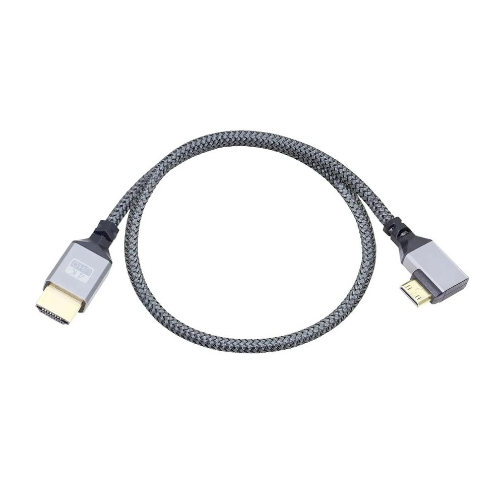 0.5M 4K UHD Cable 90 Degree Left/Right Angle M/i/ni M;ic/ro HD Port Aluminum Short Nylon Braid Cord Compatible with The Camera HDTV Camcorder(HD to MiniHD Left)
