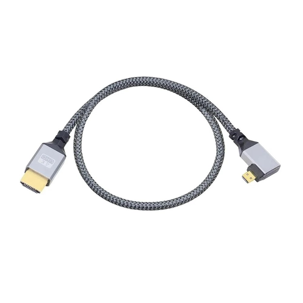 ACGTUY 0.5M 4K UHD Cable 90 Degree Left/Right Angle M/i/ni M;ic/ro HD Port Aluminum Short Nylon Braid Cord Compatible with The Camera HDTV Camcorder(HD to MicroHD Right)