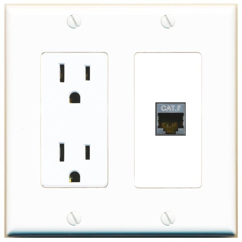 RiteAV 15 Amp Power Outlet and 1 Port CAT7 Decorative Wall Plate [White]