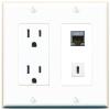 RiteAV 15 Amp Power Outlet and CAT7 USBC Wall Plate Decorative [White] view 1