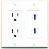 RiteAV 15 Amp Power Outlet and 2 USB-3 Wall Plate Decorative [White] view 1