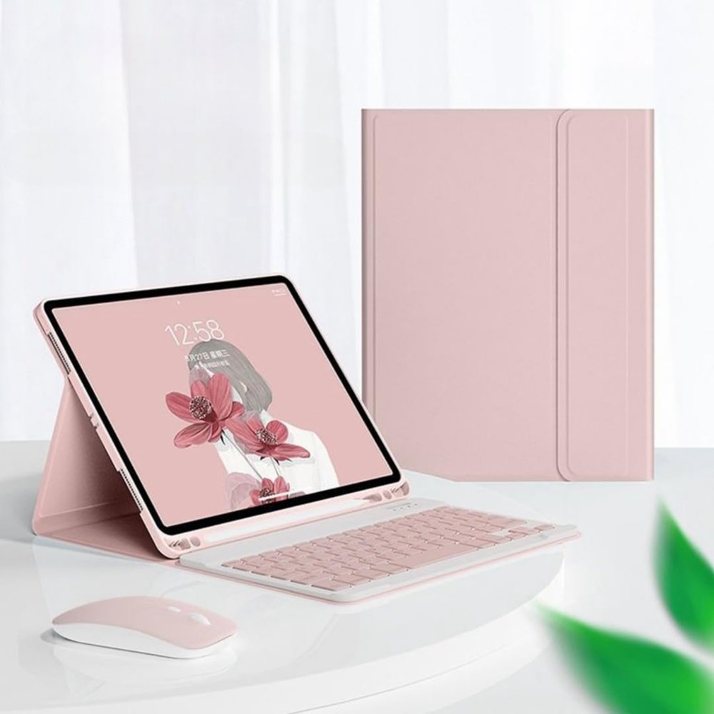 SOUYOYIHI Keyboard Case with Mouse for Galaxy Tab A9 8.7" Color Keyboard Case with Mouse Cute Detachable Removable Wireless Bluetooth Keyboard Cover,Pink
