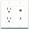 RiteAV 15 Amp Power Outlet and Coax USBC Wall Plate Decorative [White] view 1