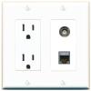 RiteAV 15 Amp Power Outlet and BNC CAT7 Wall Plate Decorative [White] view 1